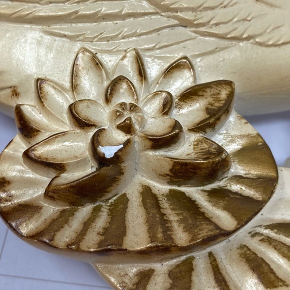 Incredible Swan Chalkware Set 1987 Miller Studio Cream / Gold / 2pcs Set - Picture 5 of 14